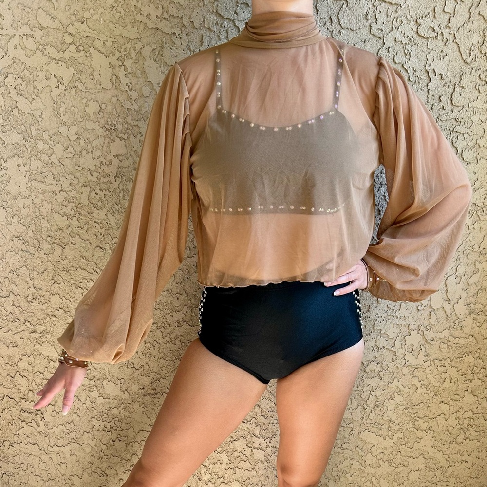 Tan and black dance costume